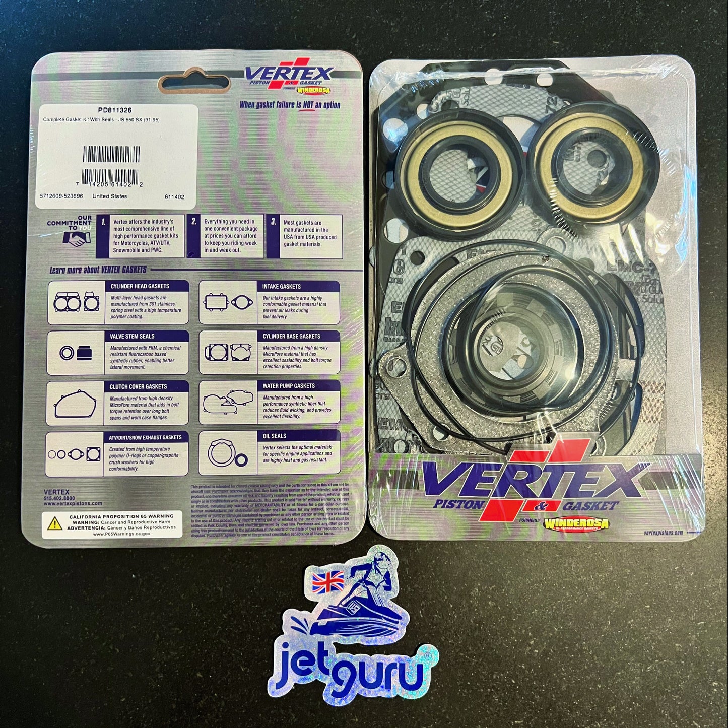 Kawasaki Jet Ski 550SX Reed Full Gasket Kit including o-rings and crank seals - Vertex - Jetguru