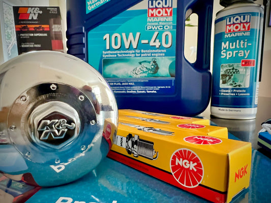 Liqui-Moly Kawasaki SX-R SXR 1500 1500cc Jet Ski Full Service Kit - Marine Oil - NGK Spark Plugs - K&N Wrench Off Oil Filter & Marine Multi Spray